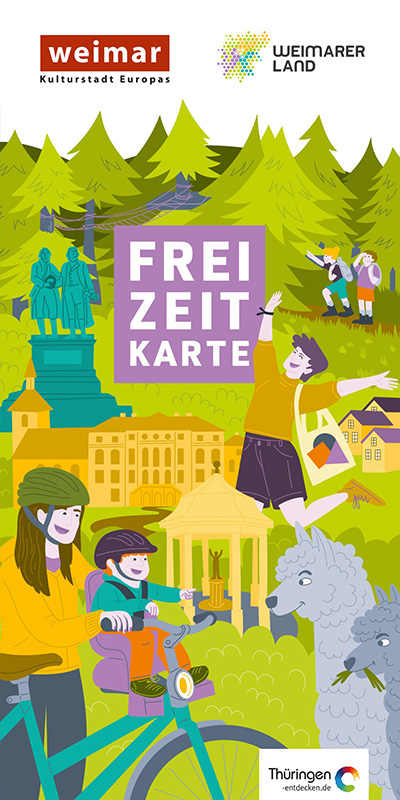 Titelblatt der Freizeitkarte mit Übersichtskarte und Freizeitangeboten.